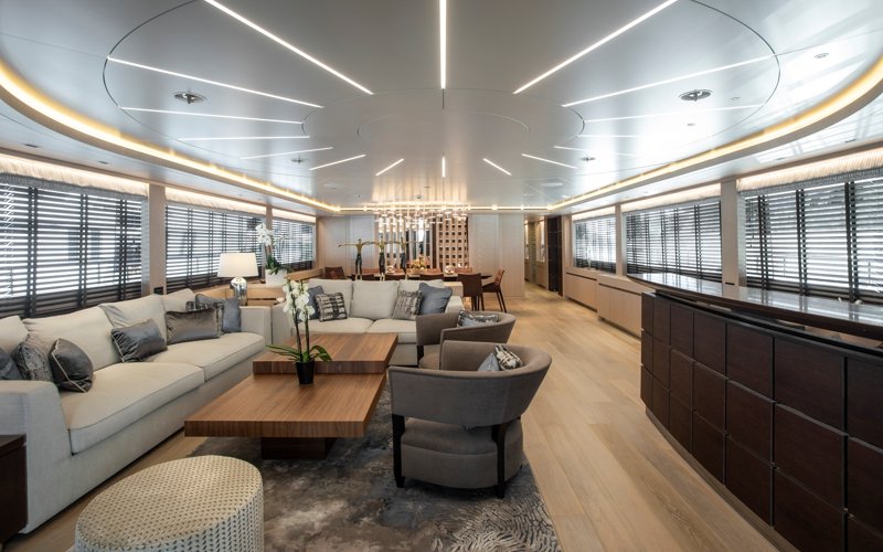Luxury yacht interior and exterior design by AMK Architecture & Design, showcasing modern bespoke spaces, elegant cabins, premium materials, and high-end outdoor leisure areas.
