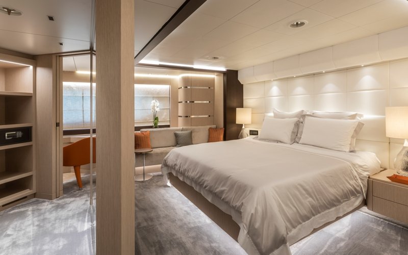 Luxury yacht interior and exterior design by AMK Architecture & Design, showcasing modern bespoke spaces, elegant cabins, premium materials, and high-end outdoor leisure areas.