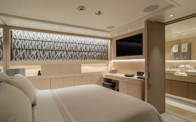 Luxury yacht interior and exterior design by AMK Architecture & Design, showcasing modern bespoke spaces, elegant cabins, premium materials, and high-end outdoor leisure areas.