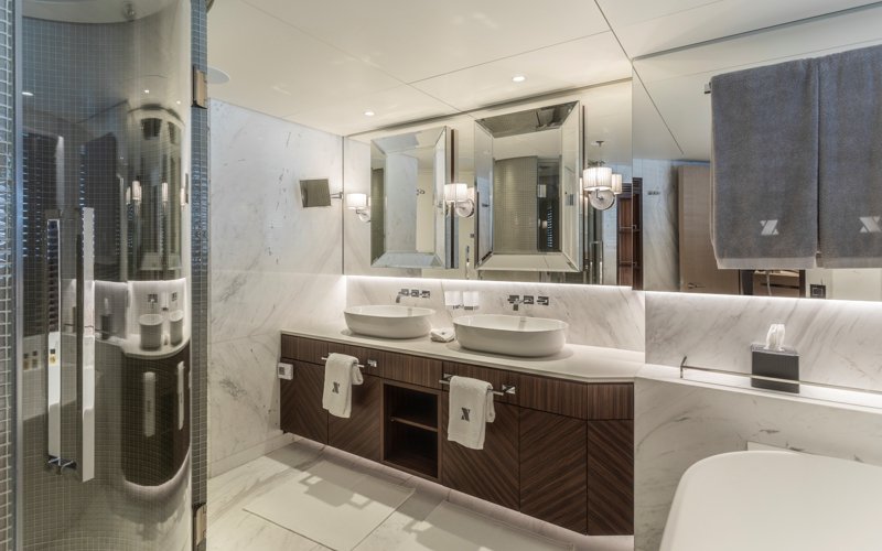 Luxury yacht interior and exterior design by AMK Architecture & Design, showcasing modern bespoke spaces, elegant cabins, premium materials, and high-end outdoor leisure areas.