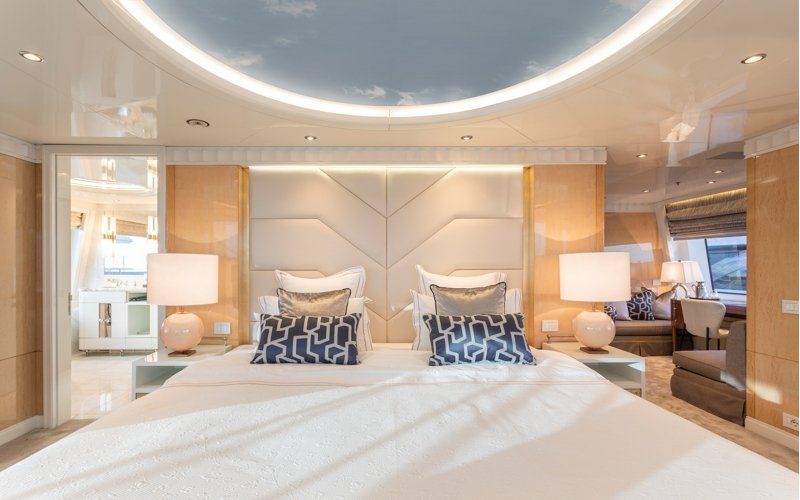 Luxury yacht interior and exterior design by AMK Architecture & Design, showcasing modern bespoke spaces, elegant cabins, premium materials, and high-end outdoor leisure areas.