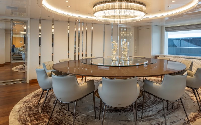 Luxury yacht interior and exterior design by AMK Architecture & Design, showcasing modern bespoke spaces, elegant cabins, premium materials, and high-end outdoor leisure areas.