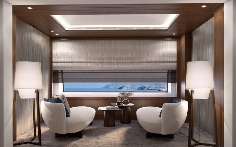 Luxury yacht interior and exterior design by AMK Architecture & Design, showcasing modern bespoke spaces, elegant cabins, premium materials, and high-end outdoor leisure areas.