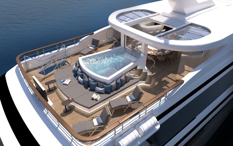 Luxury yacht interior and exterior design by AMK Architecture & Design, showcasing modern bespoke spaces, elegant cabins, premium materials, and high-end outdoor leisure areas.