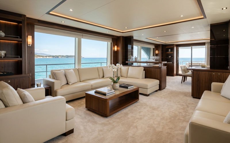 Luxury yacht interior cleaned and maintained by Aqua Steam Clean professional yacht cleaning services