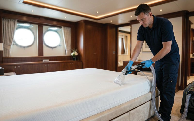 Deep mattress cleaning and sanitization service for yachts by Aqua Steam Clean