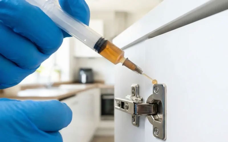 Cabinet hinge maintenance and lubrication service by Aqua Steam Clean