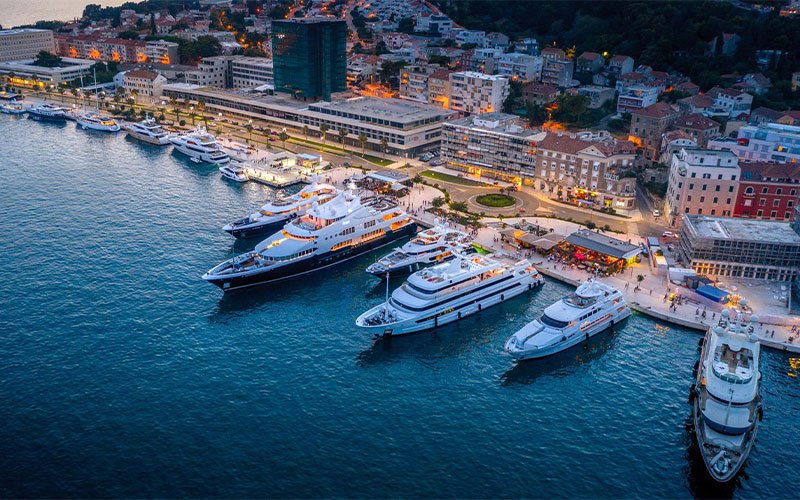 Split, a city with a fascinating history, great architecture, and rich culture. Mega Yachts on the port.