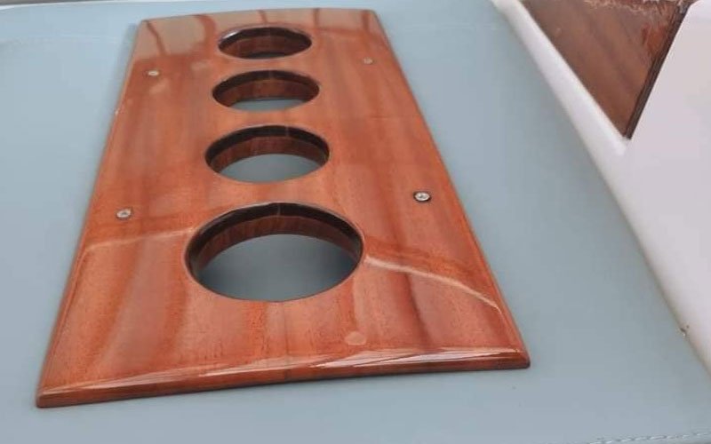 Close-up of premium leather upholstery on a yacht’s exterior seating, handcrafted by Dermavamvakakis