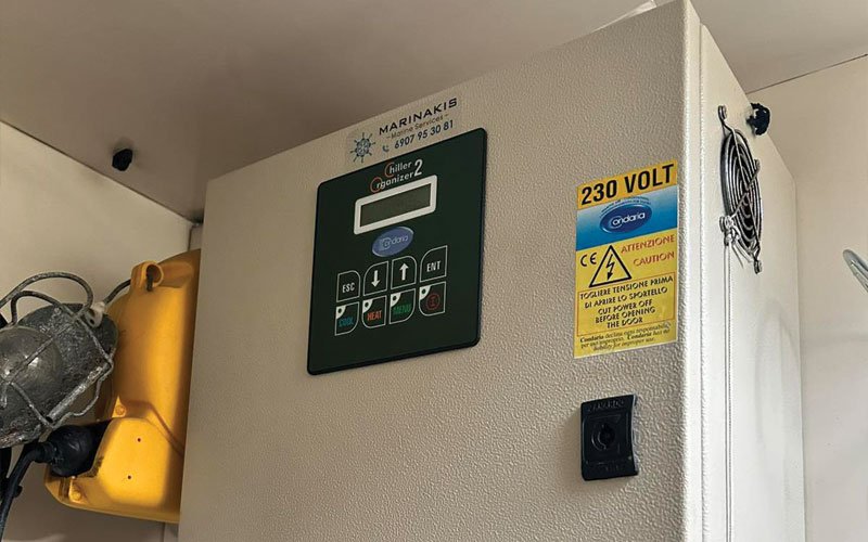 Yacht engine room equipment, marine air conditioning, refrigeration units, desalination systems, pumps, and technical installations by MARINAKIS Marine Services, experts in marine maintenance, repair, and system installation for luxury yachts.