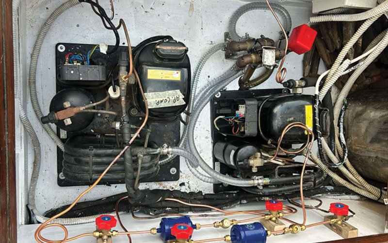 Yacht engine room equipment, marine air conditioning, refrigeration units, desalination systems, pumps, and technical installations by MARINAKIS Marine Services, experts in marine maintenance, repair, and system installation for luxury yachts.