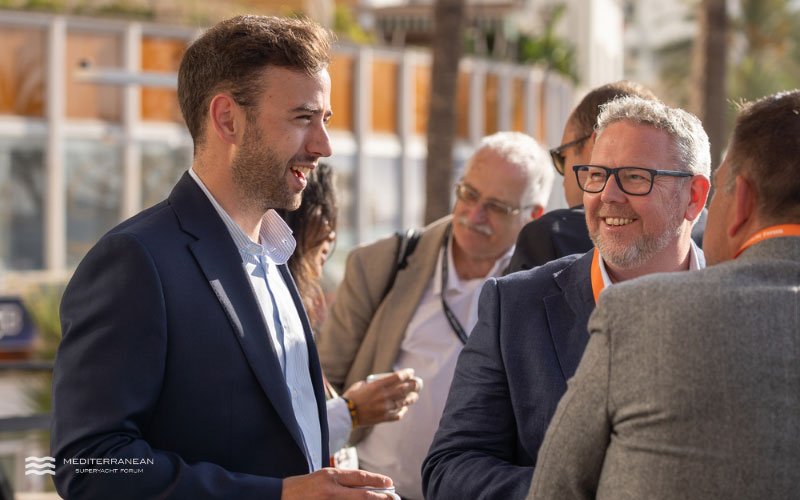 Business networking session among yacht industry professionals at the Mediterranean Superyacht Forum