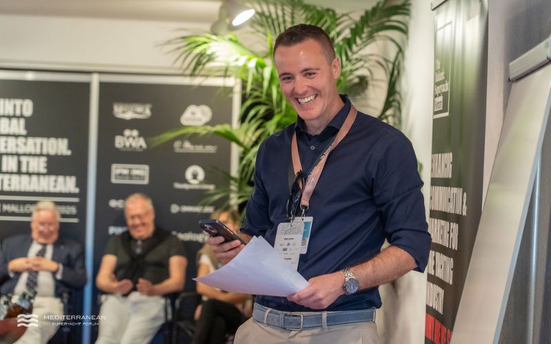 Outdoor networking reception for superyacht industry professionals at the Mediterranean Superyacht Forum