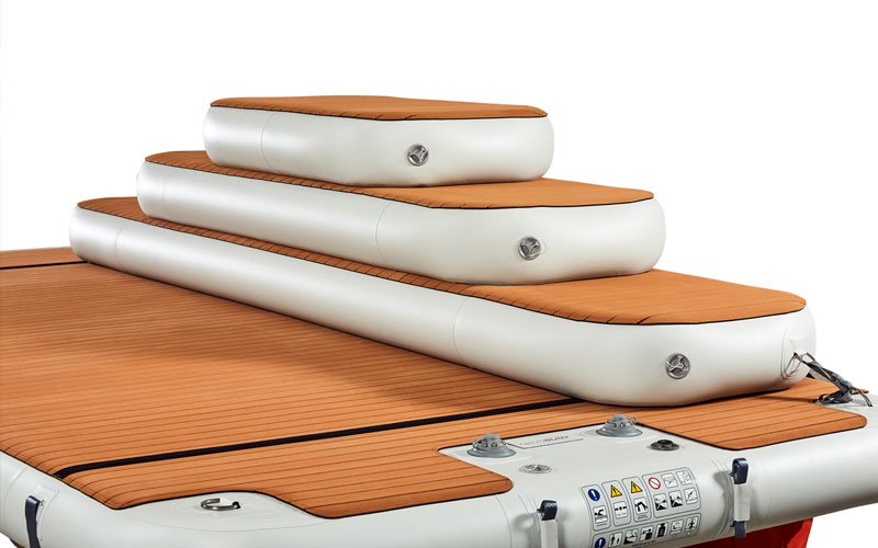 Inflatable modular platforms by NAUTIBUOY MARINE, creating extra space on the water for relaxing, watersports, and yacht-side leisure.