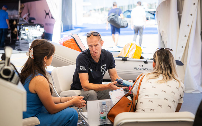 NAVELA meeting with customers to discuss marine safety equipment and boating solutions.