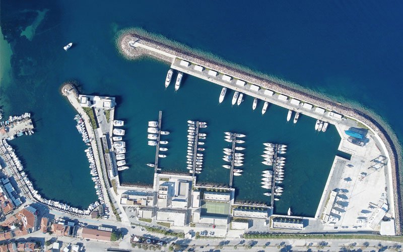 Top View of Oasis Marina Yeni Foca. Berth and Yachts in panoramic View.
