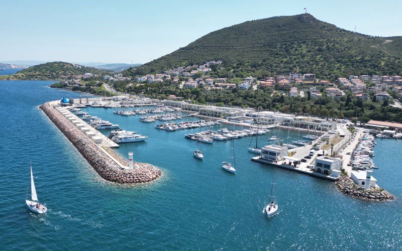 Entrance of Oasis Marina. Yachts cominig in and out of Marina. Sky and Sea! Yeni Foca