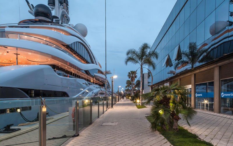 Luxury marina facilities managed by OCIBAR Group featuring superyachts, modern berths, waterfront promenades, and premium coastal infrastructure in top Mediterranean destinations.