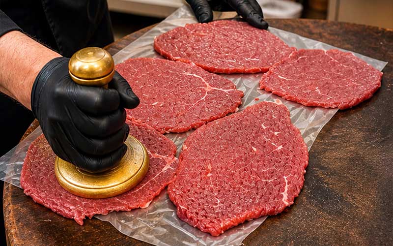 SOUVATZOGLOU Yacht Meat Delivery freshly tenderized beef steaks prepared for gourmet dining onboard